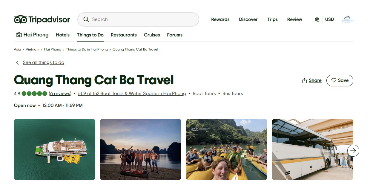 Đánh giá của khách hàng trải nghiệm trên tripadvisor