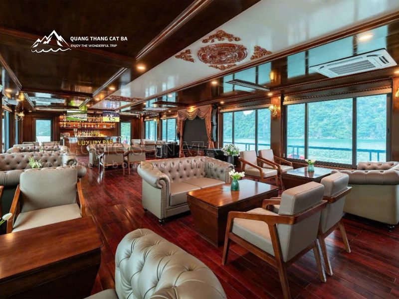 take in the majestic views of Ha Long Bay through large windows.