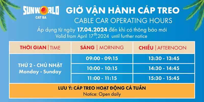 Cat Ba Cable Car Operational Hours