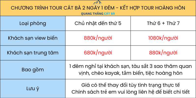 lịch trình du lịch cát bà 2 ngày 1 đêm 18