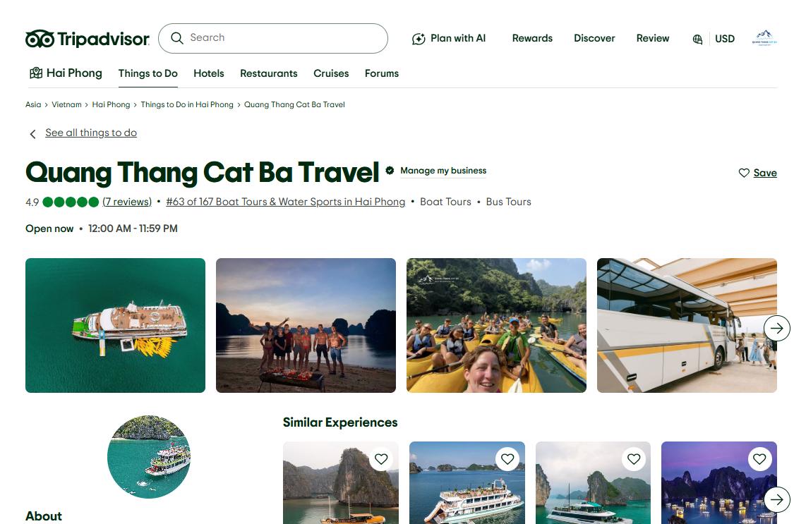 Đánh giá Quang Thắng Cát Bà trên tripadvisor