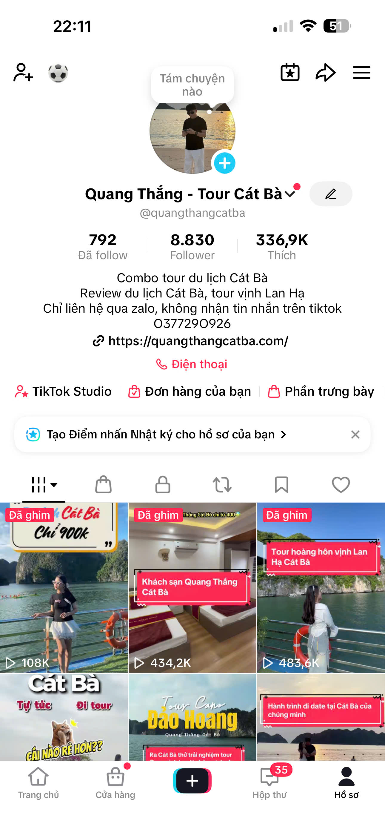 Video tiktok trải nghiêm Cát Bà của Quang Thắng
