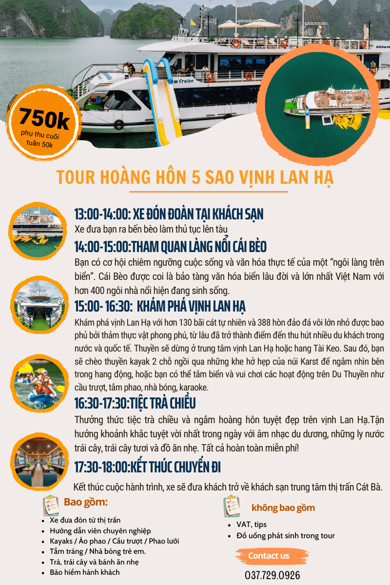 tour hoàng hôn 5 sao vịnh Lan Hạ