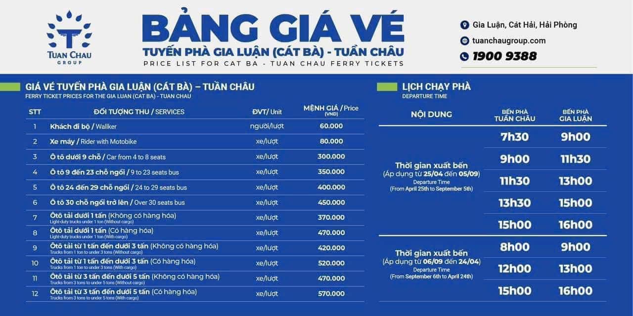Lịch phà Tuần Châu - Gia Luận